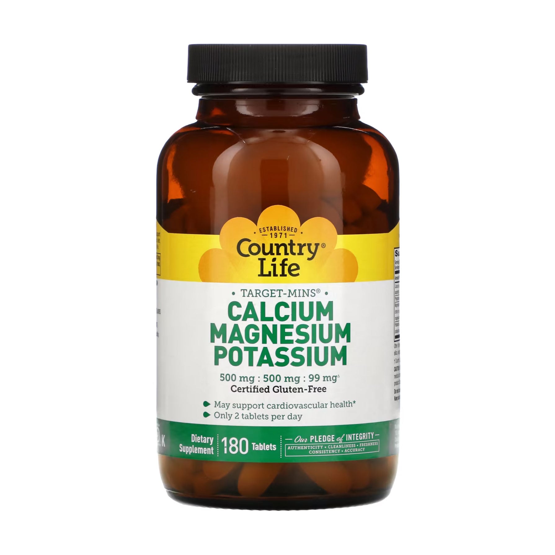 Кальцій, магній і калій Country Life Target-Mins Calcium Magnesium Potassium, 180 таблеток